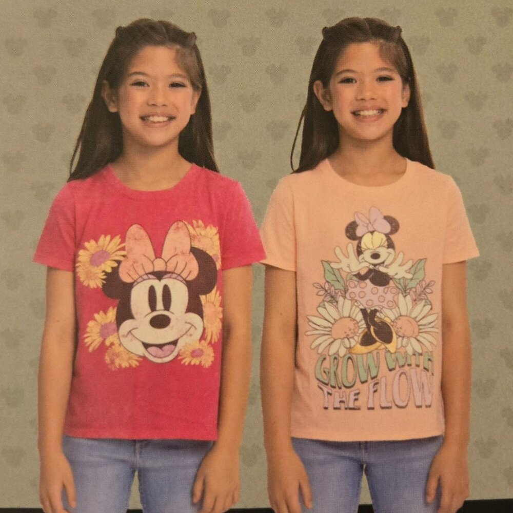 DISNEY MINNIE MOUSE 2 PACK GIRLS SHORT SLEEVE TEES SIZE 6/7 NEW